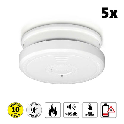 Alecto SA20 Smoke detector with Hush Button | >85 dB | Battery Powered | EN14604:2005/AC:2008 | White |5 Pack