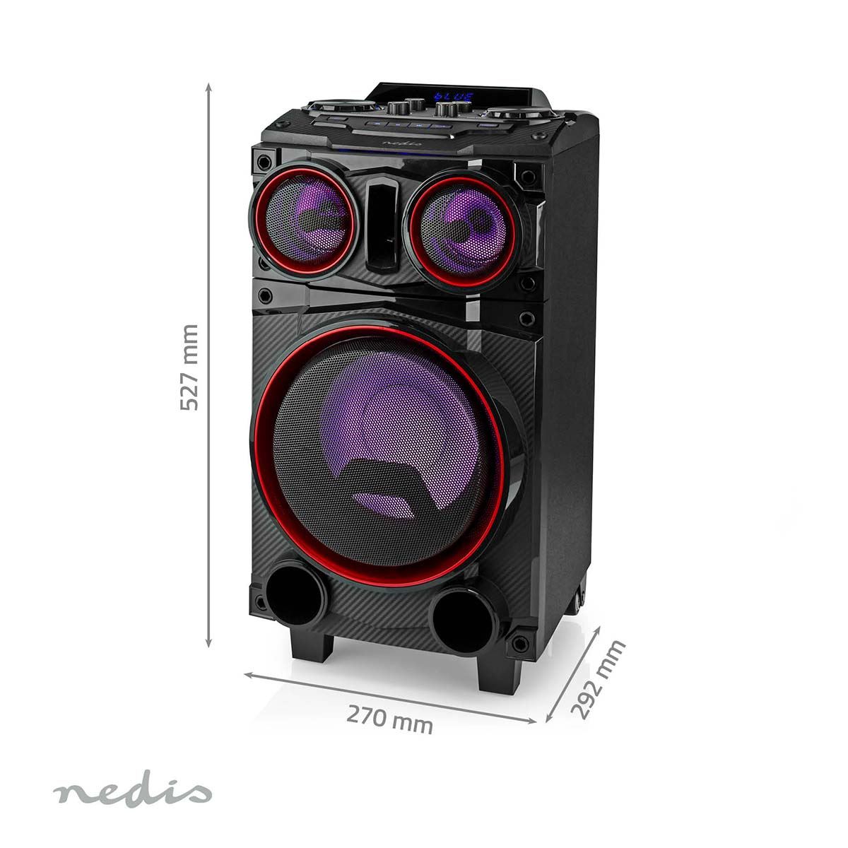 Nedis Bluetooth® Party Speaker | Maximum battery play time: 6.5 hrs | 120 W | Carrying handle | Party lights | Equalizer | Black