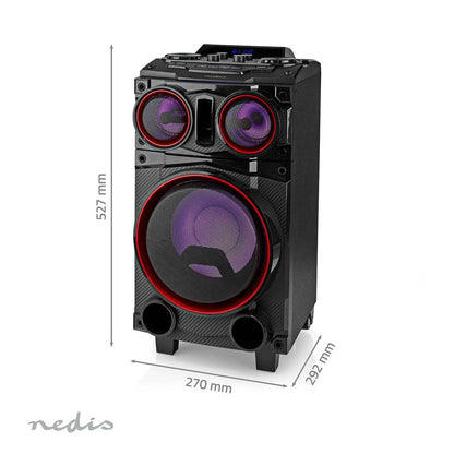 Nedis Bluetooth® Party Speaker | Maximum battery play time: 6.5 hrs | 120 W | Carrying handle | Party lights | Equalizer | Black