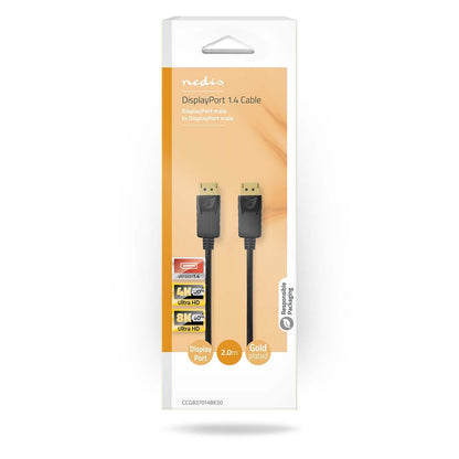 Nedis DisplayPort Cable | DisplayPort Male | DisplayPort Male | 8K@60Hz | Nickel Plated | 2.00 m | Round | PVC | Black | Box