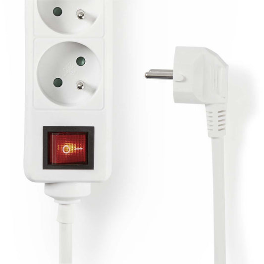 Nedis Extension Socket | Type E (CEE 7/6) | 6-Way | 1.50 m | 3680 W | 16 A | Kind of grounding: Pin Earth | 230 V AC 50/60 Hz | Socket angle: 45 ° | H05VV-F 3G1.5mm² | On/Off switch | White