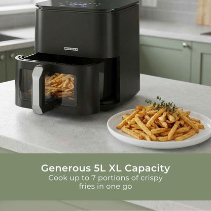 MELISSA 5L Hot Air Fryer Sleek XL for Healthy Low Fat Cooking, with Adjustable Temperature, Digital Display Control, 8 Presets and 60 Minute Timer  - Black
