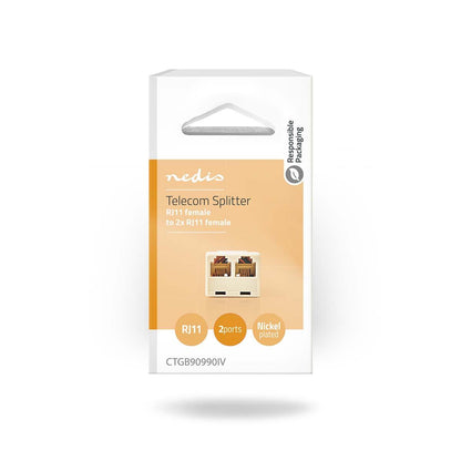 Nedis CTGB90990IV | Telecom Splitter | RJ11 Female | 2x RJ11 (4/6) Female | ABS | Ivory | Box
