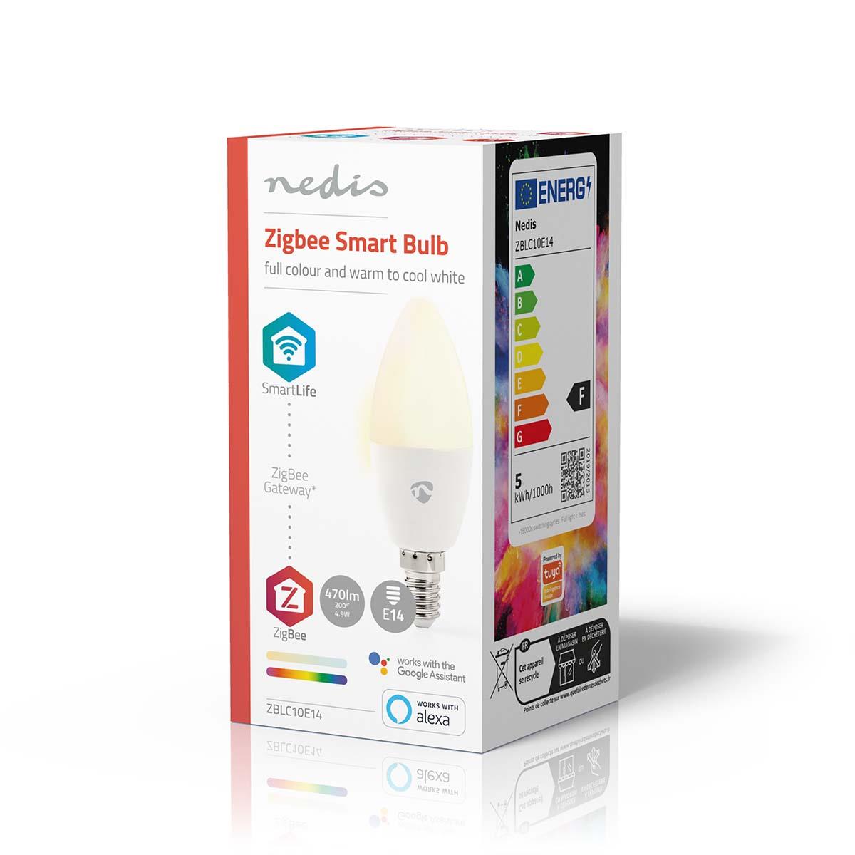 Nedis SmartLife Full Colour LED Bulb | Zigbee 3.0 | E14 | 470 lm | 4.9 W | RGB / Warm to Cool White | 2200 - 6500 K | Android™ / IOS | Candle | 1 pcs