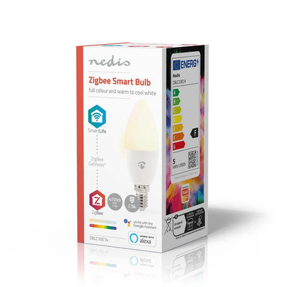 Nedis SmartLife Full Colour LED Bulb | Zigbee 3.0 | E14 | 470 lm | 4.9 W | RGB / Warm to Cool White | 2200 - 6500 K | Android™ / IOS | Candle | 1 pcs