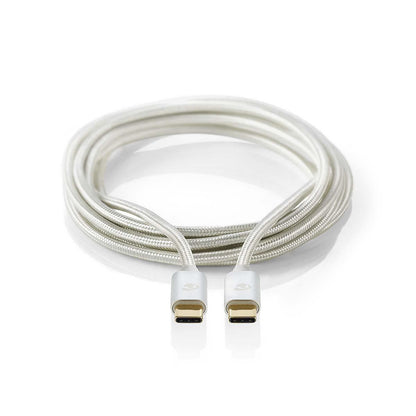 Nedis USB Cable | USB 3.2 Gen 2 | USB-C™ Male | USB-C™ Male | 100 W | 4K@60Hz | 10 Gbps | Gold Plated | 1.00 m | Round | Braided / Nylon | Aluminium | Cover Window Box