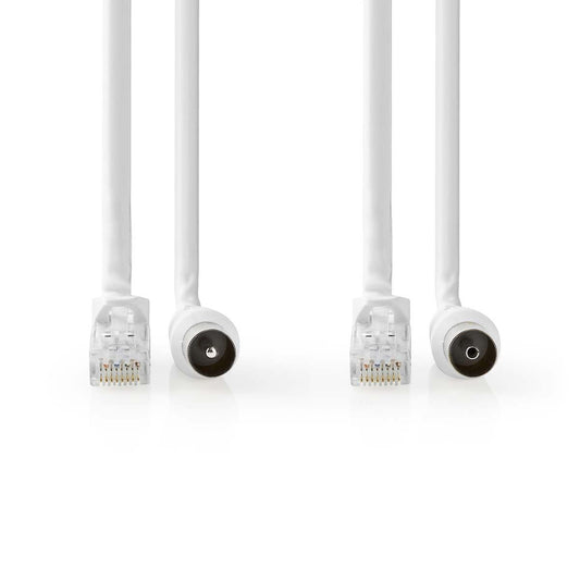 Nedis Coax Cat6 Combi Cable | IEC (Coax) Male / RJ45 Male | IEC (Coax) Female / RJ45 Male | Nickel Plated | RG58 | 75 Ohm | Double Shielded | 3.00 m | Round | PVC | White | Label