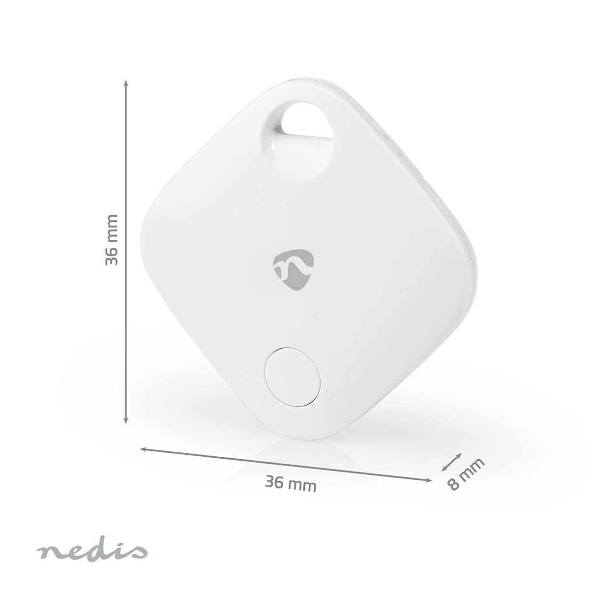 Nedis Key Finder | Compatible with: Apple Find My App | Battery Powered | 1x CR2032 | Batteries included | Bluetooth® version: 5.1 | Battery life up to: 1 year | White | 1 pcs