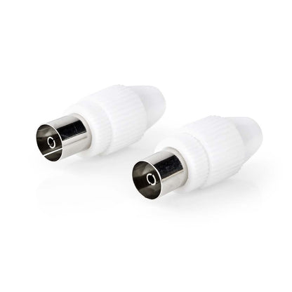 Nedis CSGB40923WT | IEC (Coax) Connector | Straight | Female | Nickel Plated | 75 Ohm | Screw | Cable input diameter: 7.0 mm | Metal / PVC | White | 2 pcs | Box