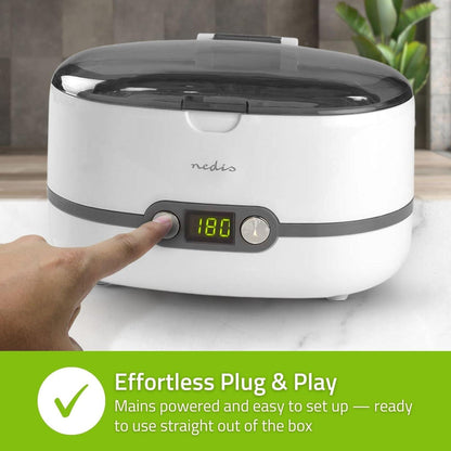 Nedis Ultrasonic Jewellery Cleaner | Mains Powered | 230 V AC 50 Hz | Euro / Type-C (CEE 7/16) | White | Plastic