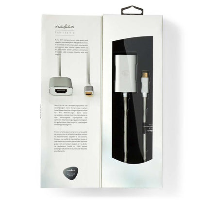 Nedis USB-C™ Adapter | USB 3.2 Gen 1 | USB-C™ Male | HDMI™ Output | 4K@60Hz | Power delivery | 2.00 m | Round | Gold Plated | Braided / Nylon | Silver | Cover Window Box