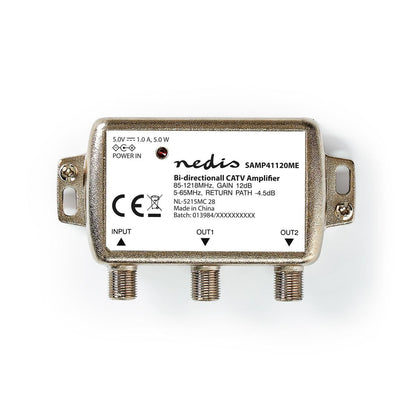 Nedis CATV Amplifier | Gain: 12 dB | 85 - 1218 MHz | Number of outputs: 2 | Return path | Silver