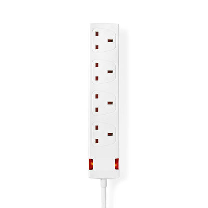 Nedis Extension Socket | Type G | 4-Way | 1.50 m | 3120 W | 13 A | Kind of grounding: UK Plug Earth pin | 230 V AC 50/60 Hz | Socket angle: 90 ° | H05VV-F 3G1.5mm² | White