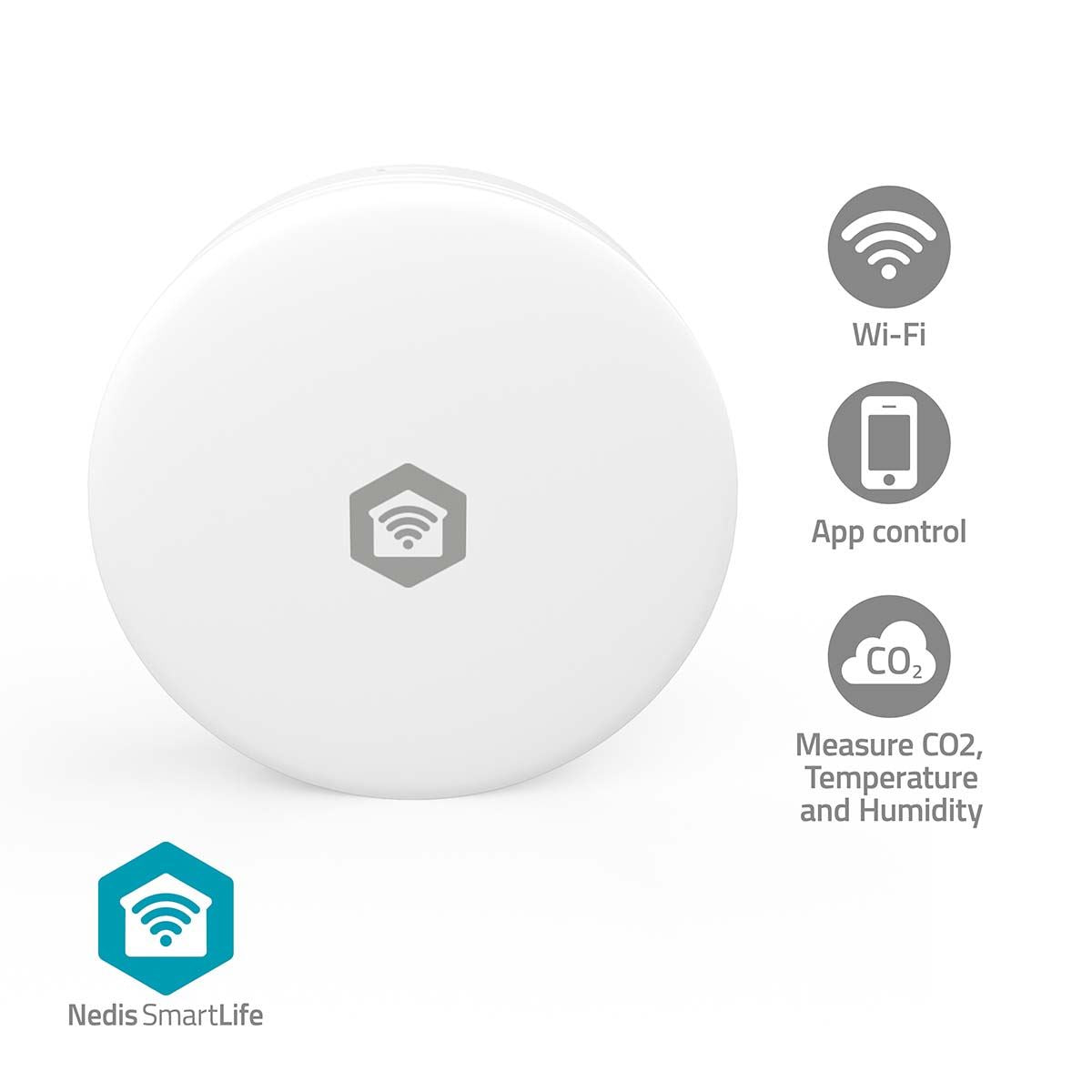 Nedis WIFISA11CWT | SmartLife Air Quality Monitor | Wi-Fi | Carbon Dioxide (CO2) / Humidity / Temperature | Android™ / IOS | White
