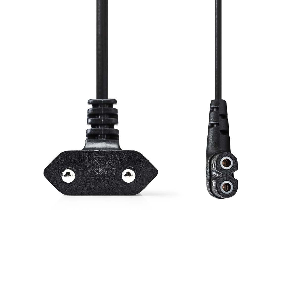 Nedis Power Cable | Euro Male | IEC-320-C7 | Angled | Angled Left | Nickel Plated | 3.00 m | Flat | PVC | Black | Label