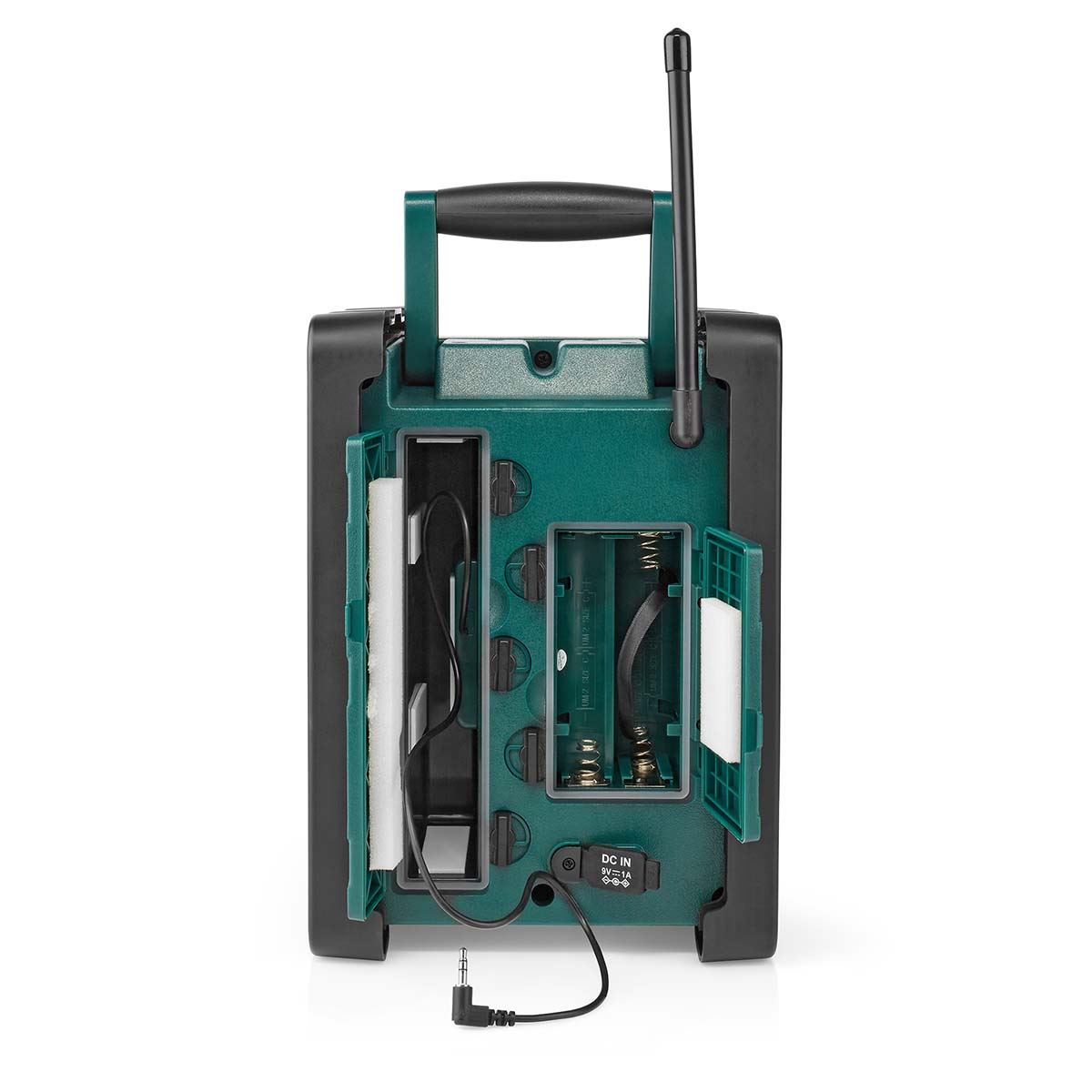 Nedis DAB+ Radio | Jobsite Radio | DAB+ / FM | 2.2 " | Black White Screen | Battery Powered / Mains Powered | Digital | 15 W | Bluetooth® | Alarm clock | Sleep timer | IP65 | Carrying handle | Black / Green