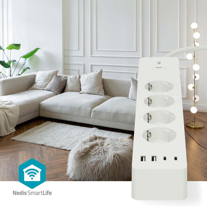 Nedis SmartLife Power Strip | Wi-Fi | 2x USB-A / 2x USB-C™ / 4x plug with earth contact (CEE 7/3) | 16 A | 3680 W | 2.00 m | 0 - 55 °C | Android™ / IOS | White