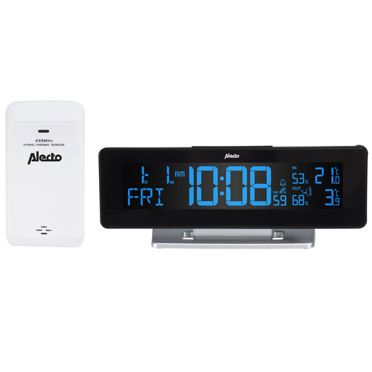 Alecto WS-2500 Large LCD Digital Alarm Clock with Weather Station | Outdoor Sensor