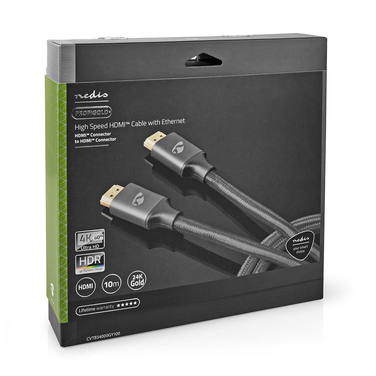 Nedis High Speed HDMI™ Cable with Ethernet | HDMI™ Connector | HDMI™ Connector | 4K@60Hz | ARC | 18 Gbps | 10.0 m | Round | Cotton | Gun Metal Grey | Cover Box