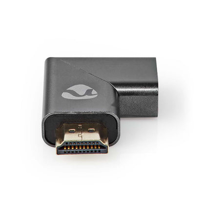 Nedis HDMI™ Adapter | HDMI™ Connector / HDMI™ Male | HDMI™ Output | Gold Plated | Angled Right | Aluminium | Gun Metal Grey | 1 pcs | Cover Window Box