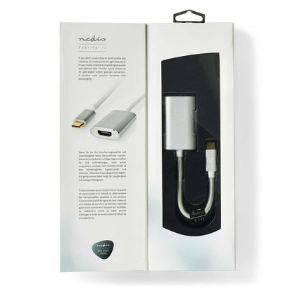 Nedis USB-C™ Adapter | USB 3.2 Gen 1 | USB-C™ Male | HDMI™ Output | 4K@60Hz | Power delivery | 0.20 m | Round | Gold Plated | Braided / Nylon | Silver | Cover Window Box