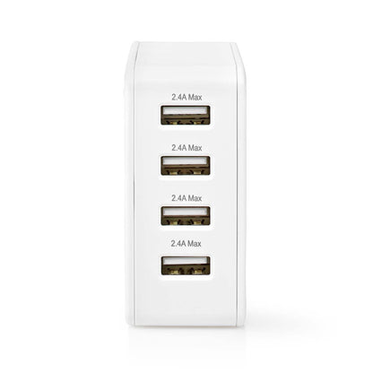 Nedis Wall Charger | 24 W | Quick charge feature | 4x 2.4 A | Number of outputs: 4 | 4x USB-A | No Cable Included | Single Voltage Output | White