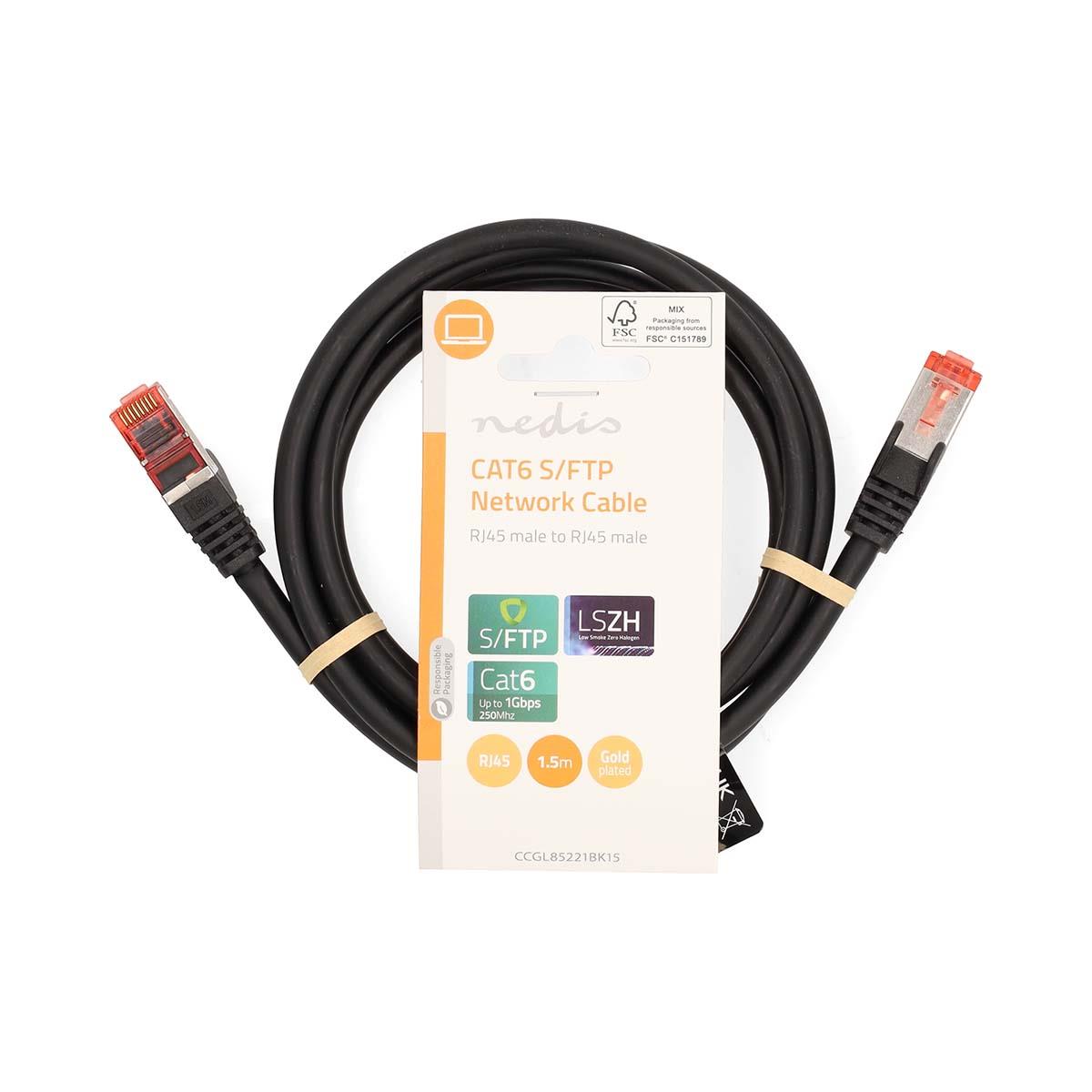 Nedis CAT6 Network Cable | RJ45 Male | RJ45 Male | S/FTP | 1.50 m | Round | LSZH | Black | Label