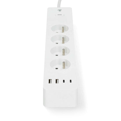 Nedis SmartLife Power Strip | Wi-Fi | 2x USB-A / 2x USB-C™ / 4x plug with earth contact (CEE 7/5) | 16 A | 3680 W | 2.00 m | 0 - 55 °C | Android™ / IOS | White