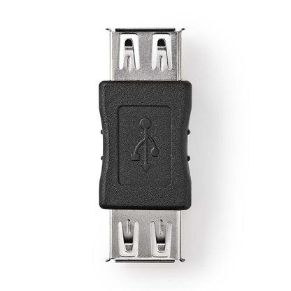 Nedis USB-A Adapter | USB 2.0 | USB-A Female | USB-A Female | 480 Mbps | Round | Nickel Plated | PVC | Black | Box