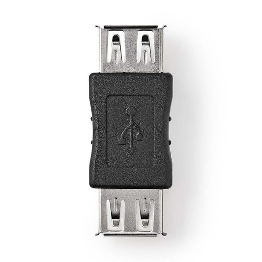 Nedis USB-A Adapter | USB 2.0 | USB-A Female | USB-A Female | 480 Mbps | Round | Nickel Plated | PVC | Black | Box