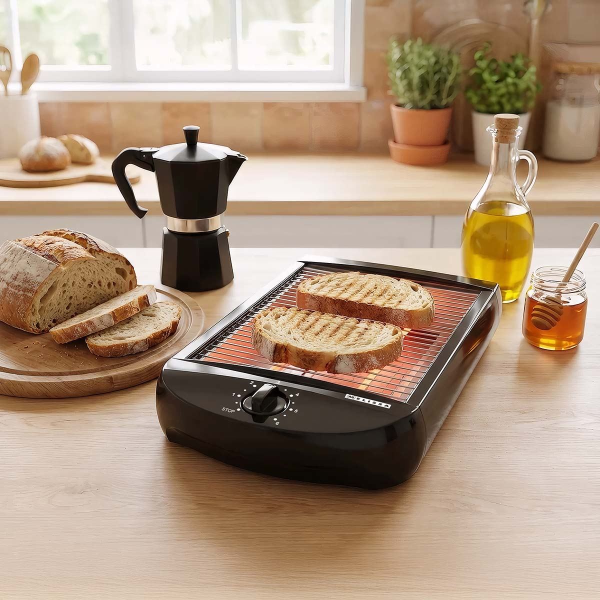 MELISSA Flat Bed Toaster | Removable Crumb Tray | Auto Off | Buzzer | 600W | Black