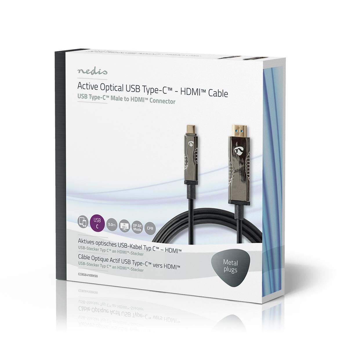 Nedis Active Optical USB Cable | USB-C™ Male | HDMI™ Connector | 18 Gbps | 5.00 m | Round | PVC | Black | Gift Box