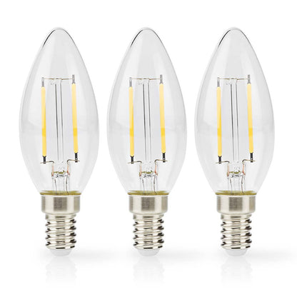 Nedis LED Filament Bulb E14 | Candle | 2 W | 250 lm | 2700 K | Warm White | Retro Style | 3 pcs | Clear