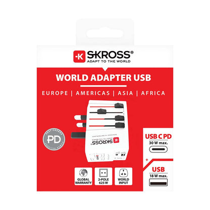 Skross SKR1302974 | Travel Adapter 2 pole adapter with integrated Dual 30W USB Charger (1x USB C & 1 x USB)