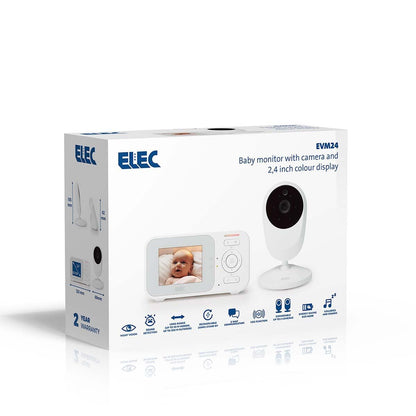 ELEC EVM24 | Baby monitor with camera with 2.4-inch colour display, night vision and talkback function - White