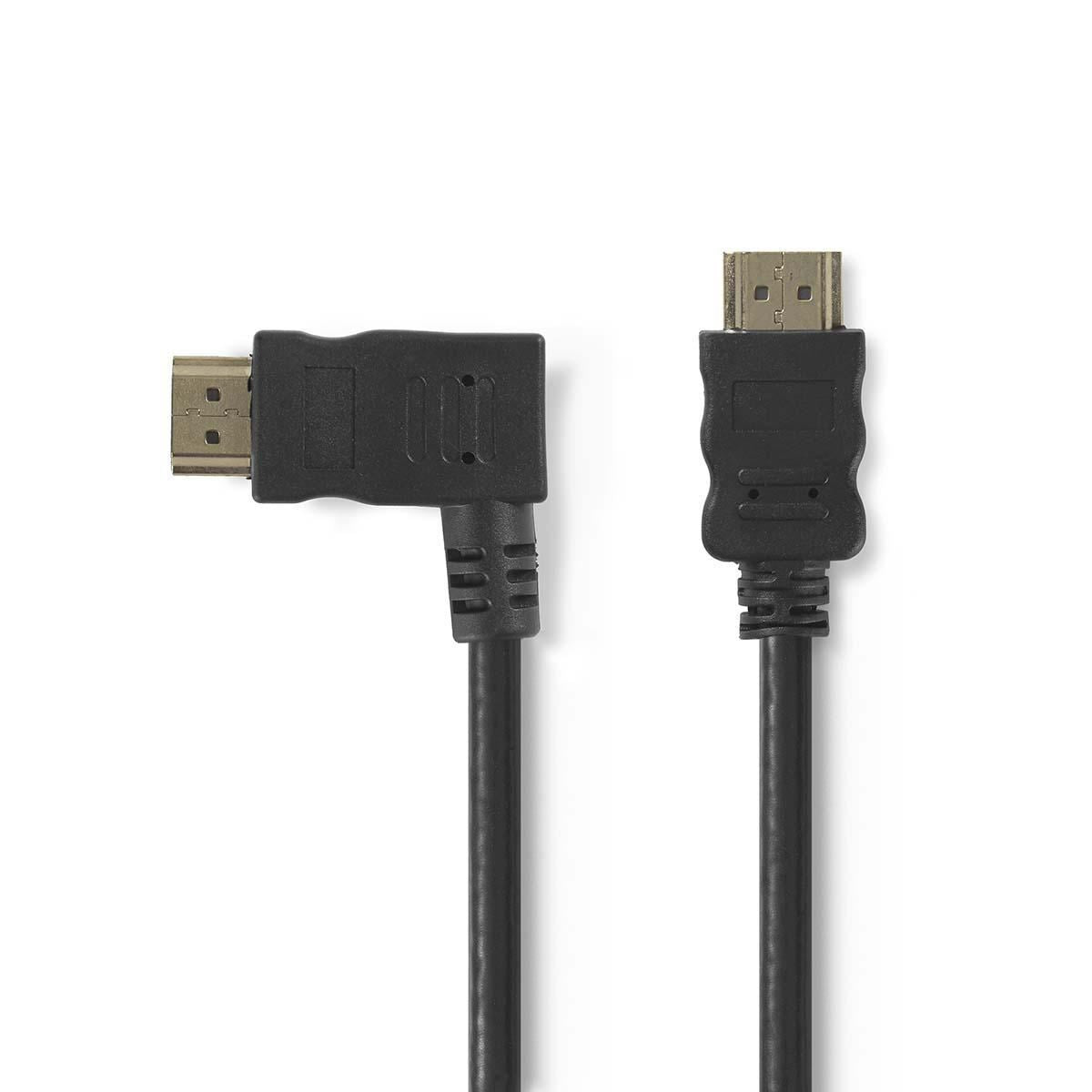 Nedis High Speed HDMI™ Cable with Ethernet | Left Hooked HDMI™ Connector | HDMI™ Connector | 4K@30Hz | 10.2 Gbps | 1.50 m | Round | PVC | Black | Envelope