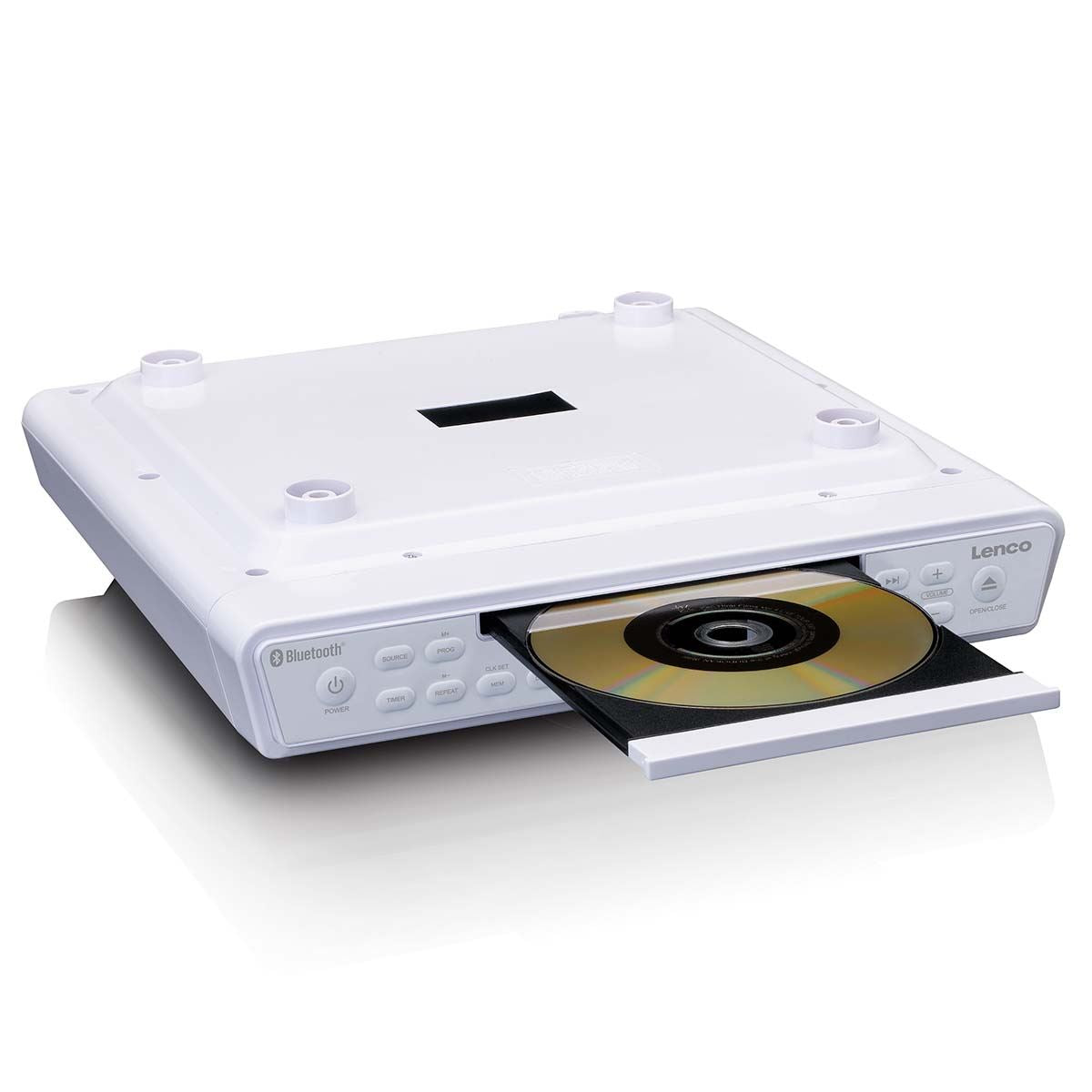 Lenco Kitchen Clock Radio with CD Bluetooth and Remote Control  - White