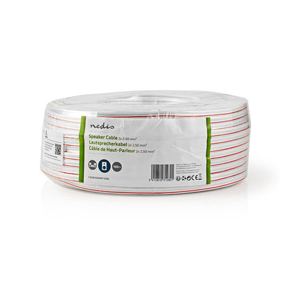 Nedis Speaker Cable | 2 x 2.50 mm² | CCA | 100.0 m | Round | PVC | White | Wrap
