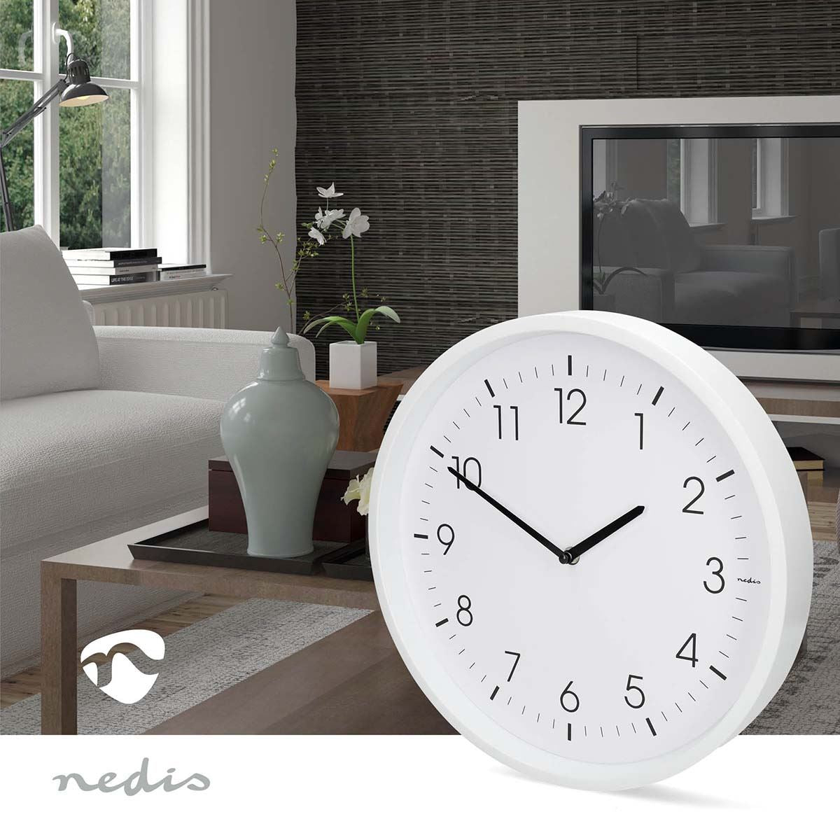 Nedis CLWA1426WT | Wall Clock | Diameter: 360 mm | ABS | Silent movement | White