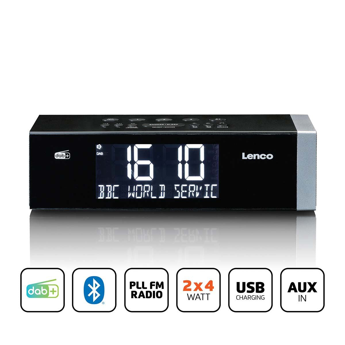Lenco CR-640BK | DAB+ FM Clock Radio | USB | Bluetooth® Speaker | Black