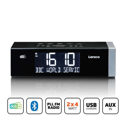 Lenco CR-640BK | DAB+ FM Clock Radio | USB | Bluetooth® Speaker | Black