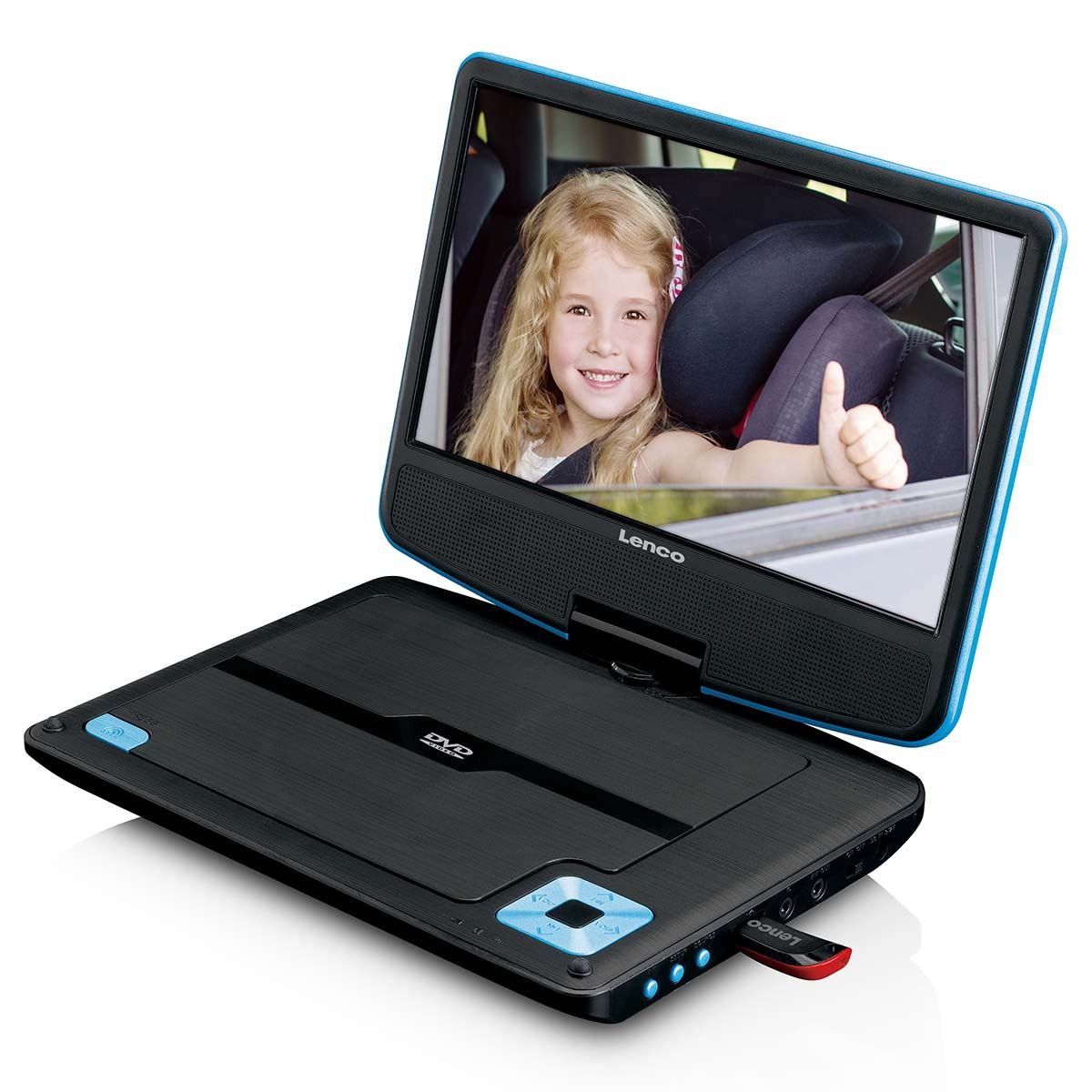 Lenco DVP-910BU | Portable 9" DVD-Player | USB Headphones and Mounting bracket |Blue / Black