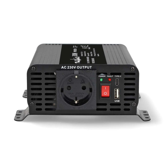 Nedis Power Inverter Pure Sine Wave | Input voltage: 12 V DC | Device power output connection(s): Type F (CEE 7/3) / USB-A / USB-C™ | 230 V AC 50 Hz | 300 W | Peak power output: 600 W | Screw Terminal | Pure Sine Wave | Fuse | Black