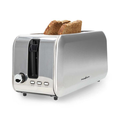 Nedis Toaster | 4 Bread Slices | 2 Long Slots | Browning levels: 7 | Defrost feature | Aluminium / Silver
