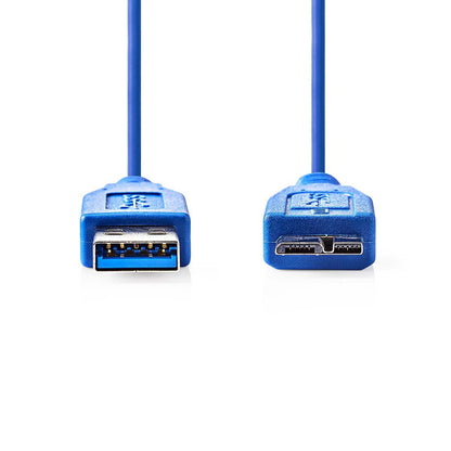 Nedis USB Cable | USB 3.2 Gen 1 | USB-A Male | USB Micro-B Male | 5 Gbps | Nickel Plated | 5.00 m | Round | PVC | Blue | Envelope