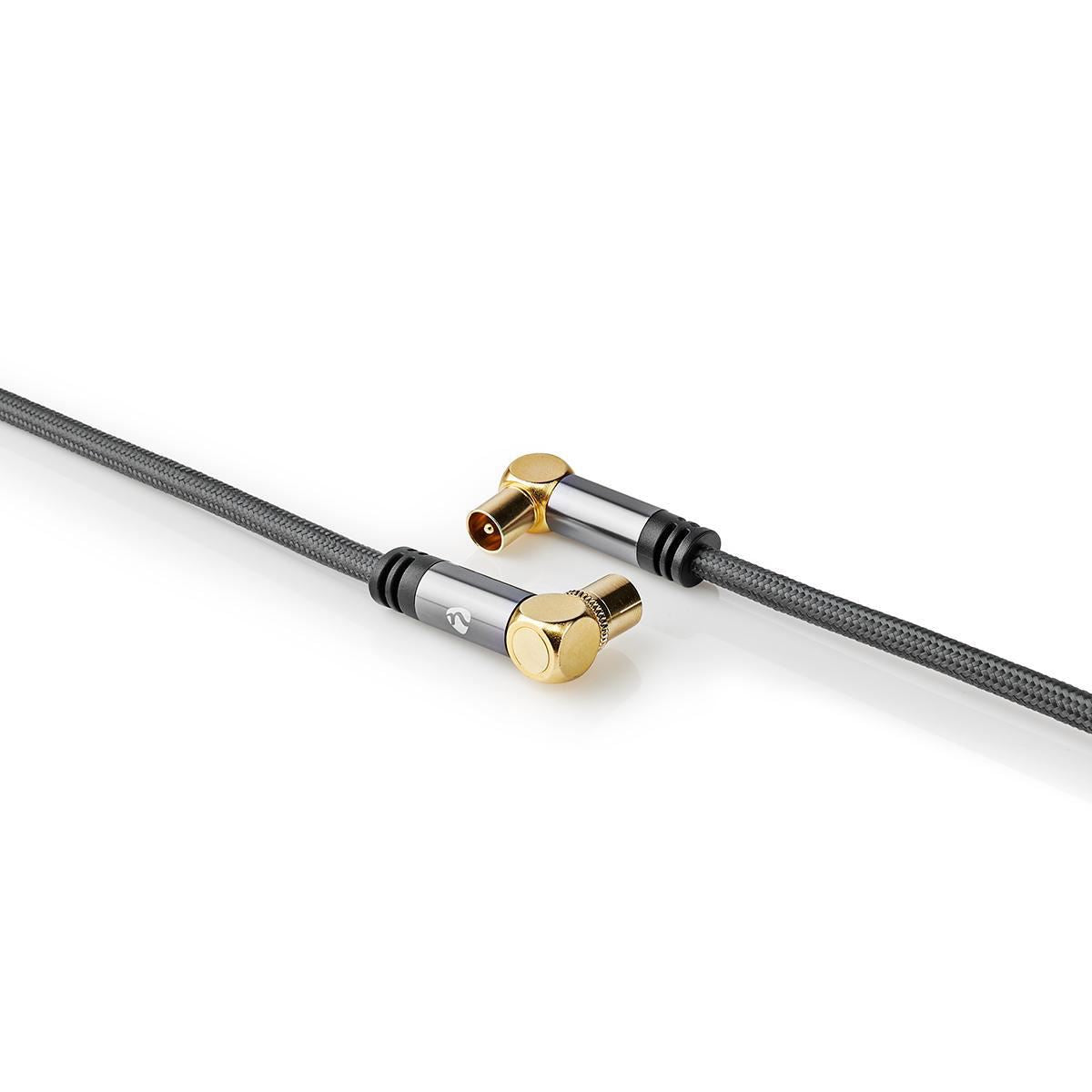 Nedis CSTB40015WT50 | Coax Cable | IEC (Coax) Male | IEC (Coax) Female | Gold Plated | 75 Ohm | Quad Shielded | 5.00 m | Round | Cotton | Grey / Gun Metal Grey | Cover Window Box