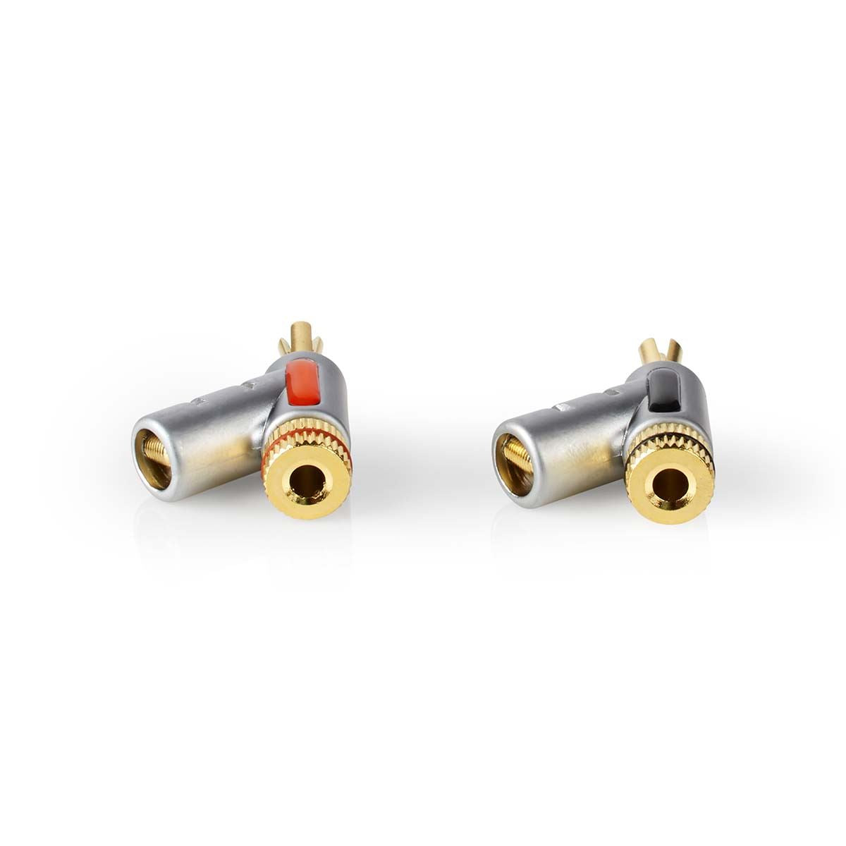 Nedis CAGC26990ME | Banana Connector | Straight | Male | Gold Plated | Screw | Cable input diameter: 7.4 mm | Zinc Alloy | Silver | 2 pcs | Box
