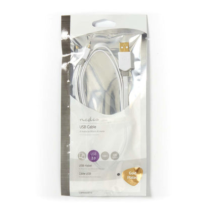Nedis CCBP60500WT10 | USB Cable | USB 2.0 | USB-A Male | USB Micro-B Male | 480 Mbps | Gold Plated | 1.00 m | Flat | PVC | White | Polybag