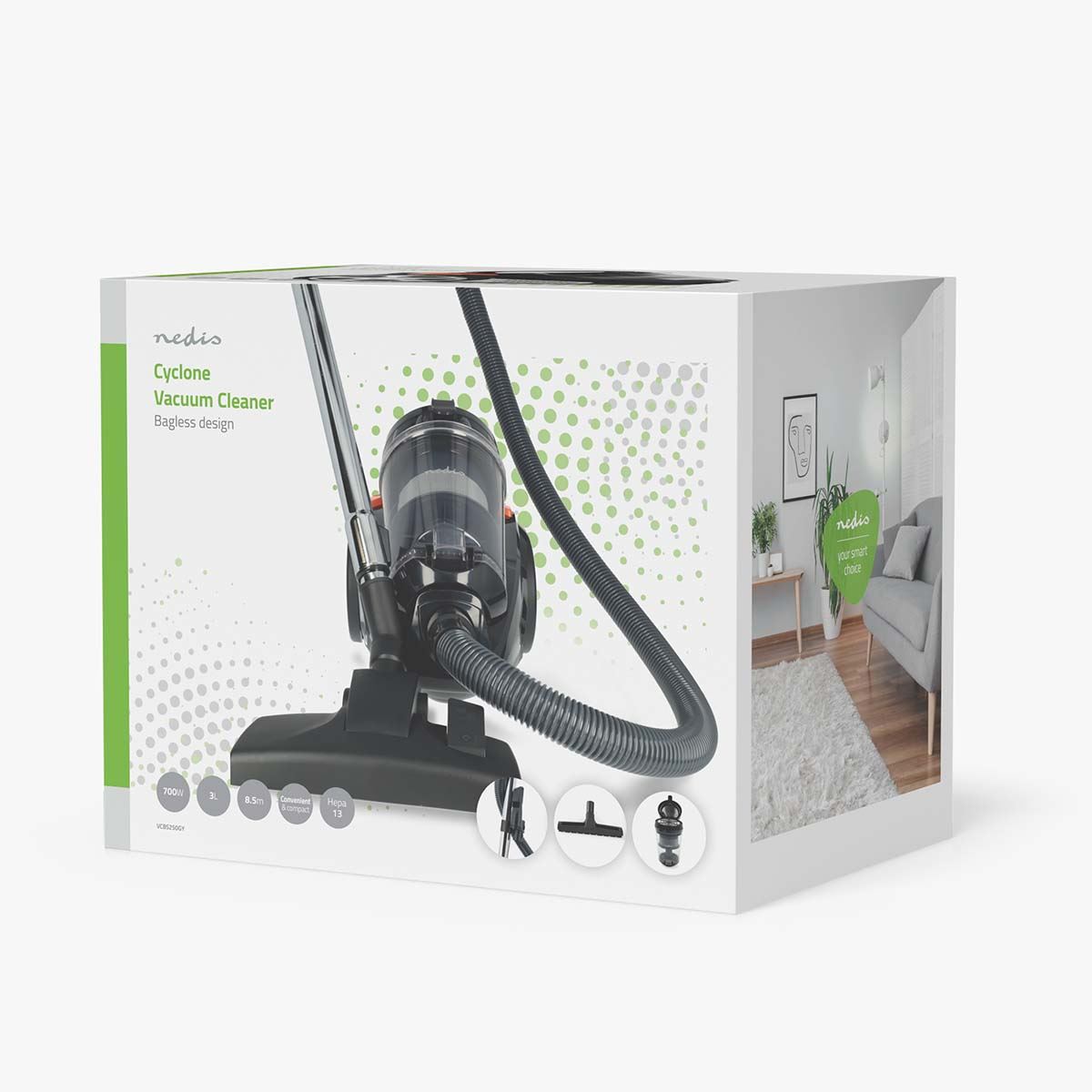 Nedis Bagless Vacuum Cleaner | Bagless | 700 W | Dust capacity: 3.0 l | Combi Brush | Action radius: 8.50 m | HEPA air filter | Anthracite / Black / Orange