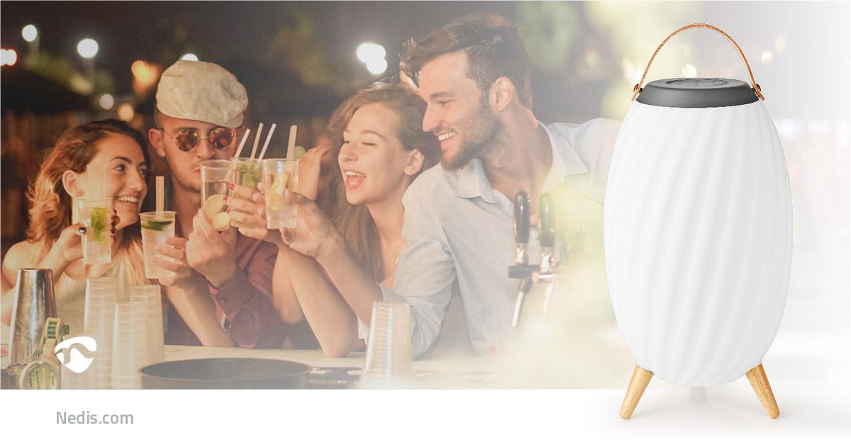 Nedis Bluetooth® Speaker with Mood Light | 6 hrs | Ambiance Design | 60 W | Mono | RGB / Warm White | IPX5 | Linkable | Grey / White
